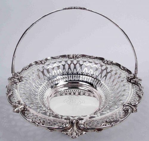 Antique American Edwardian Classical Pierced Sterling Silver Basket