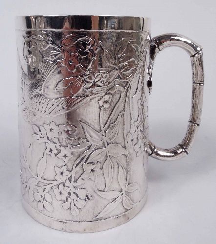 Gorgeous English Victorian Japonesque Sterling Silver Baby Cup 1877