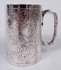 Gorgeous English Victorian Japonesque Sterling Silver Baby Cup 1877