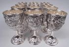 Set of 12 Antique Kirk Baltimore Repousse Sterling Silver Goblets