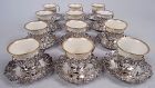Set of 12 Redlich Demitasse Holders & Saucers with Porcelain Liners