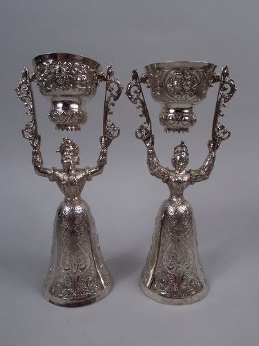 Pair of Antique Neresheimer German Silver King & Queen Wedding Cups