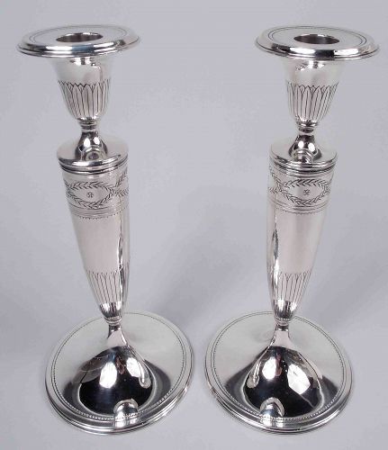 Pair of Antique Tiffany Winthrop Sterling Silver Candlesticks