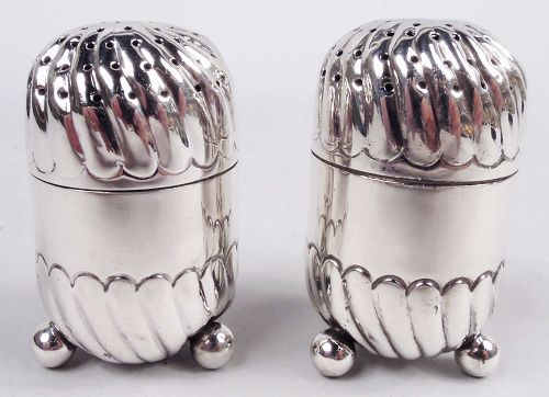 Pair of English Classical Sterling Silver Salt & Pepper Shakers 1897