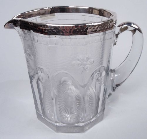 Heisey American Edwardian Regency Glass & Silver Water Pitcher
