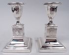 Pair of English Victorian Classical Sterling Silver Candlesticks 1896