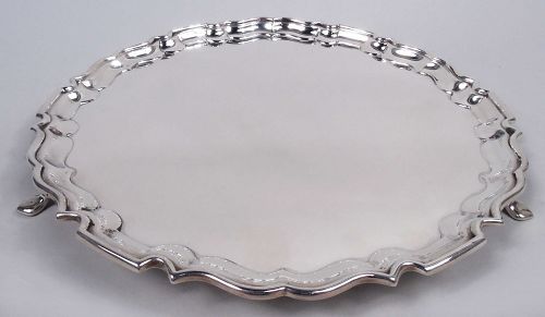 Traditional English Georgian Sterling Silver Piecrust Salver Tray 1937