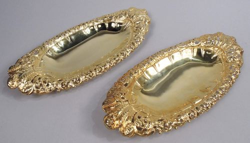 Pair of Tiffany Silver Gilt Bread Trays with Prince of Wales Feathers