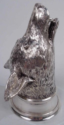 Antique German Sterling Silver Fox Head Stirrup Cup
