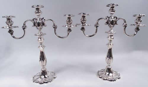 Pair of Mueck-Carey Rochambeau 3-Light Sterling Silver Candelabra