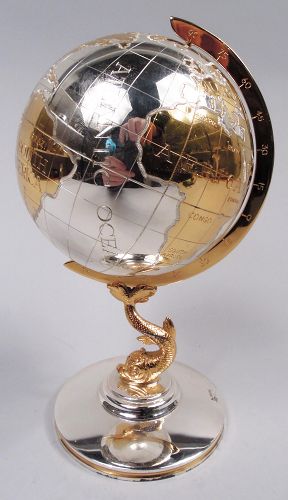 German Cold War-Era Sterling Silver Desktop Globe