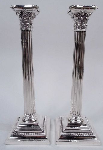 Pair of Tall Gorham Edwardian Neoclassical Column Candlesticks