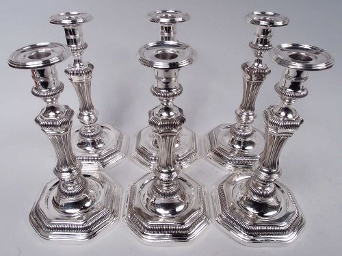 Set of 6 French Belle Epoque Louis XVI Classical Silver Candlesticks