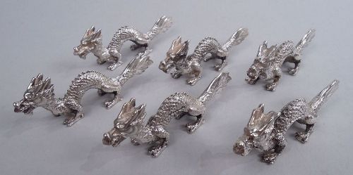 Set of 6 Antique Japanese Meiji Silver Dragon Knife Rests