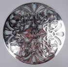 American Art Nouveau Floral Silver Overlay 10-Inch Round Trivet
