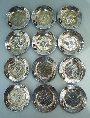 Set of 12 Whiting Japonesque Mixed Metal Hand-Hammered Butter Pats