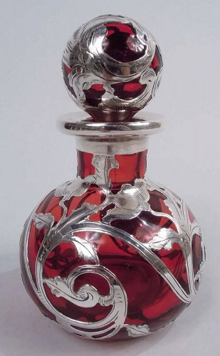 Beautiful Gorham Art Nouveau Classical Red Silver Overlay Perfume