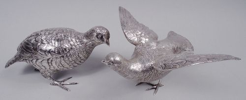 Pair of English Sterling Silver Game Birds