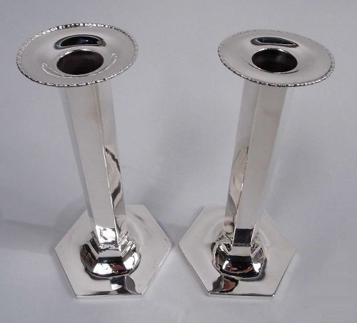 Pair of Tiffany Modern Classical Sterling Silver Candlesticks