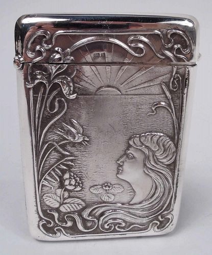 Antique English Art Nouveau Sterling Silver Card Case 1906