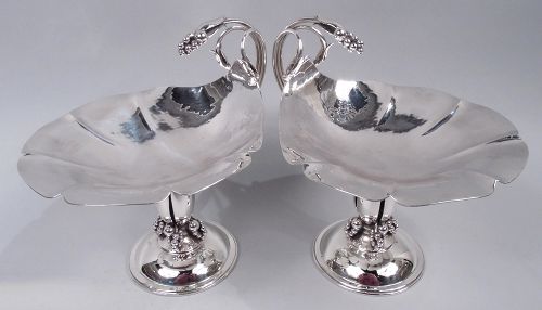 Pair of Poul Petersen Danish Modern Sterling Silver Lilypad Compotes