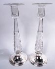 Pair of Antique Hawkes Edwardian Sterling Silver & Glass Candlesticks