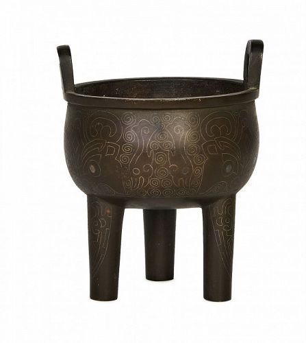 Chinese inlaid bronze ding