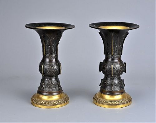 Pair gilt bronze mounted Chinese vases