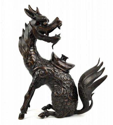 Large Chinese bronze qilin censer