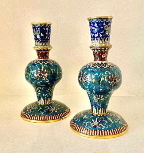 Pair Chinese cloisonne bottles