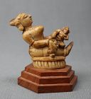 18thC Indian stag antler carving of a mother and child