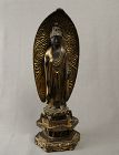 Japanese gilded wood statue of Amida Nyorai or Amitābha Buddha.
