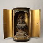 Japanese gilded wood statue of Kannon, zushi, early Edo