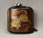 Fine Japanese lacquer inro, tiger, ojime, 19th C