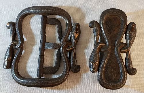 RARE BALINESE TWO-PART IRON BELT BUCKLE WITH GOLD INLAY