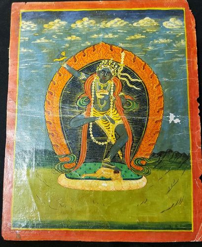 RARE 19TH CENTURY NEPALESE BUDDHIST PAINTING OF VAJRAPANI