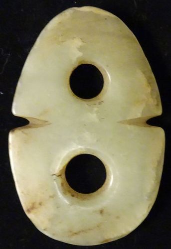 NEOLITHIC CHINESE JADE DOUBLE-HOLED ORNAMENT HONGSHAN CULTURE