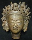 17/18C TIBETAN TANTRIC BUDDHIST REPOUSSE WRATHFUL HEAD