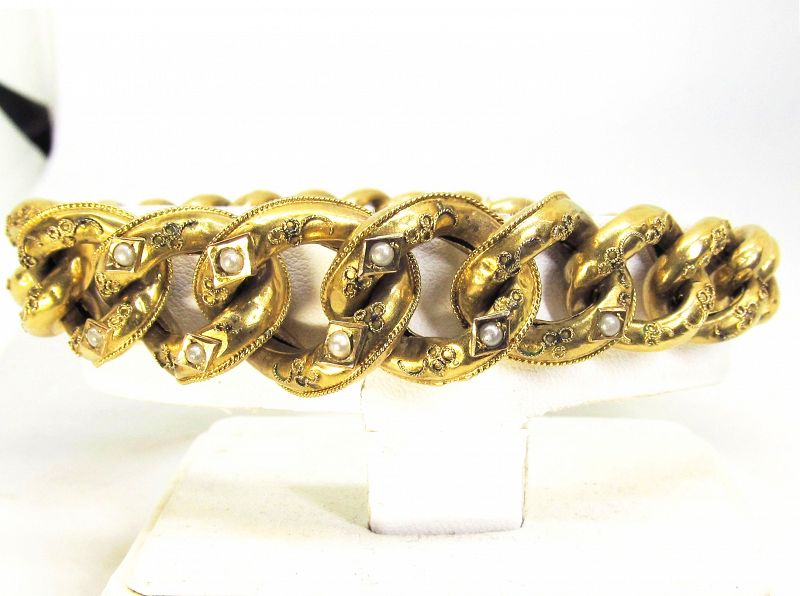 Victorian 18Kt Link Bracelet with Seed pearls