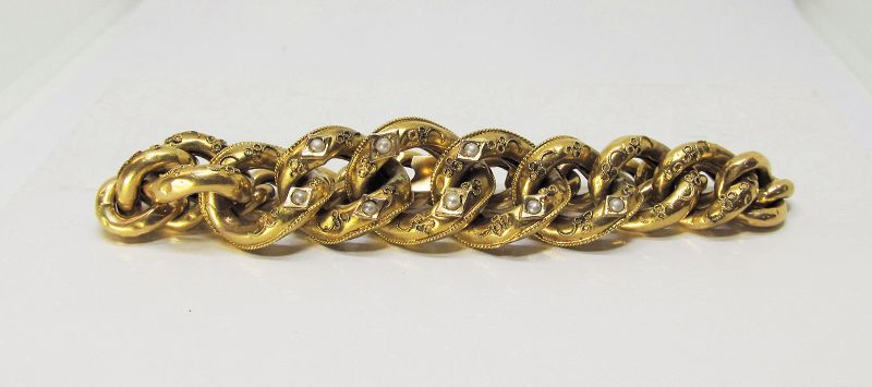 Victorian 18Kt Link Bracelet with Seed pearls