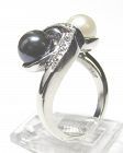 Black and White Pearl Ring 14Kt Gold with Diamonds