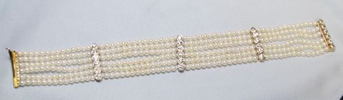 Six Strand Pearl and Diamond Bracelet