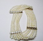 Six Strand Pearl and Diamond Bracelet