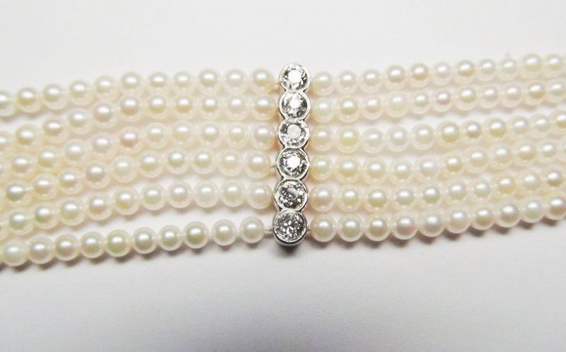 Six Strand Pearl and Diamond Bracelet