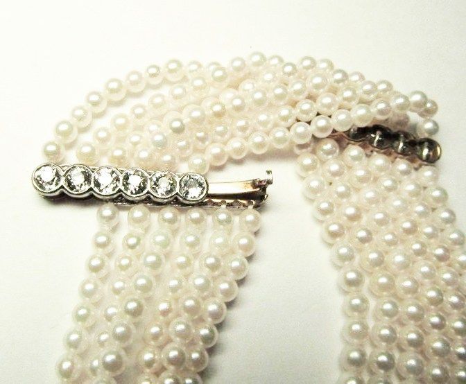 Six Strand Pearl and Diamond Bracelet