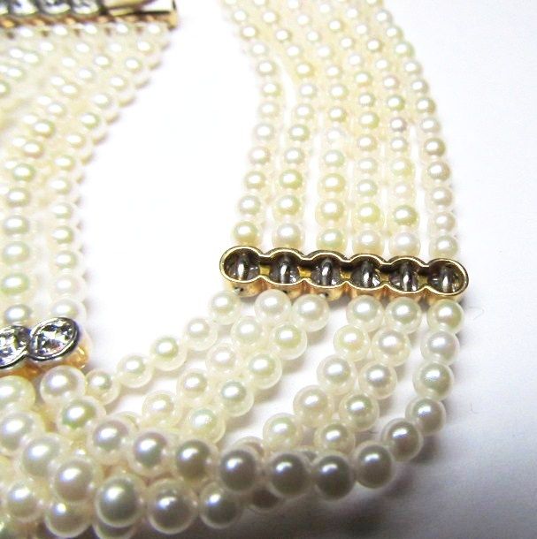 Six Strand Pearl and Diamond Bracelet