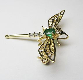 14Kt Gold Dragonfly Broach / Pendant
