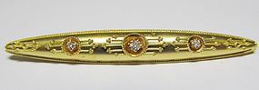 Victorian Etruscan 10Kt Gold and Diamond Bar Pin