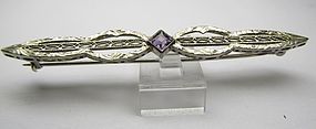 Vintage 1920’s 14Kt White Gold and Amethyst Bar Pin