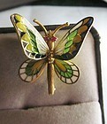 Movable Plique-a-jour 18Kt Gold Butterfly Broach